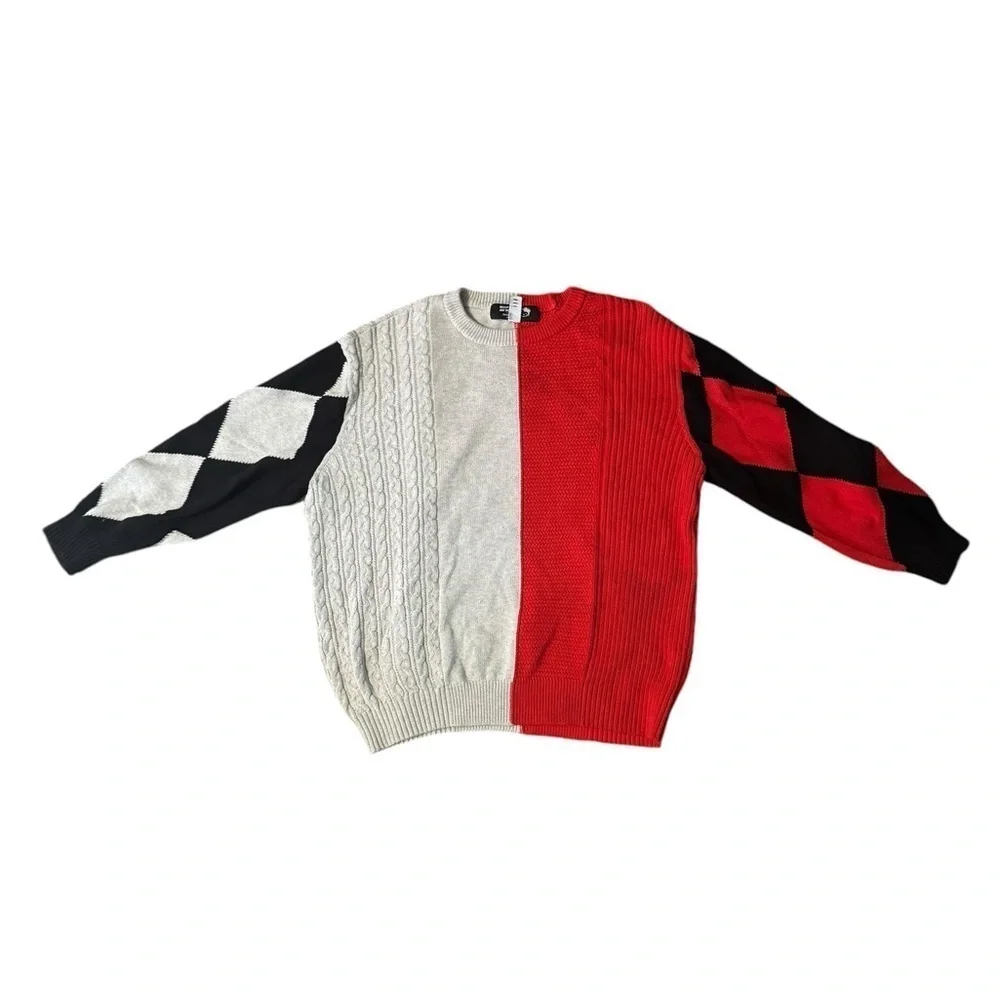 Hello Kitty Forever 21 Cable Knit Sweater HTF Colorblock Women’s Sz L Men’s M